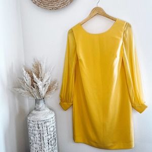 NEW Trina Turk Yellow Puff Sleeve Sheath Dress Size 4